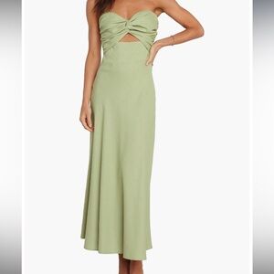 Petal & Pup Cutout Cotton & Linen Strapless Dress US 0 Sage Green